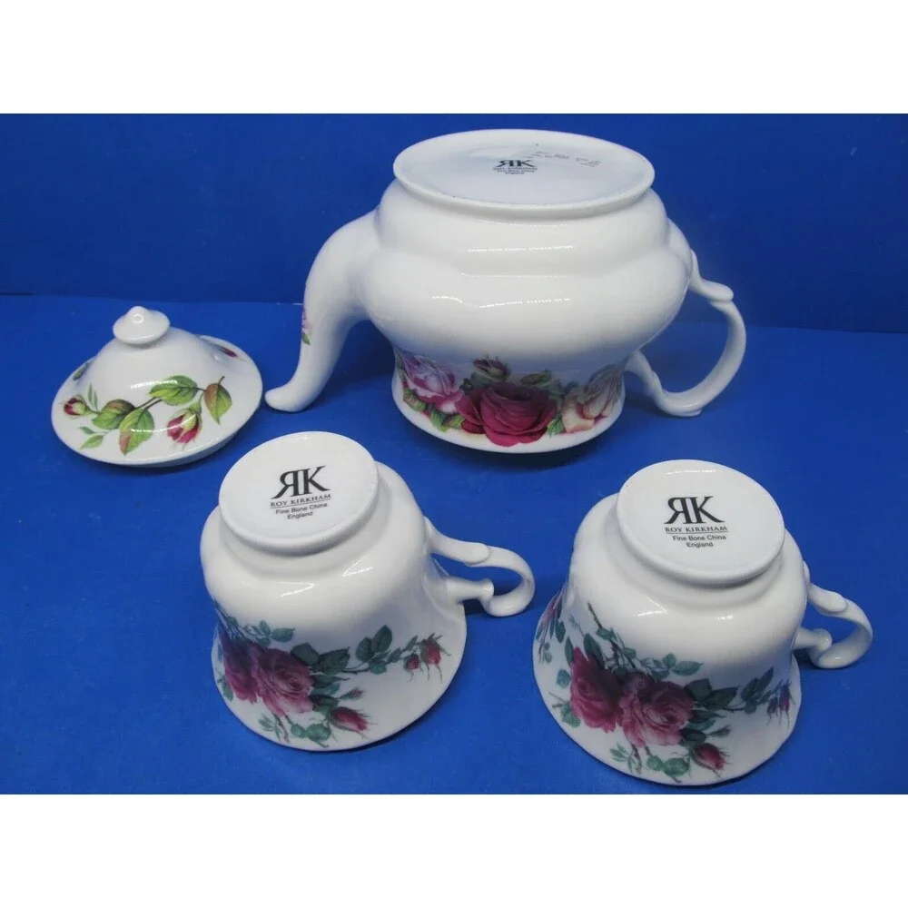 Roy Kirkham Garden Rose Teapot And 2 Tea Cups Excellent